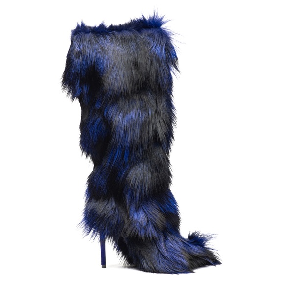 New IAMJENNIFERLE Fur Stiletto Boots in Cobalt Blue and Black 37 - Picture 1 of 1